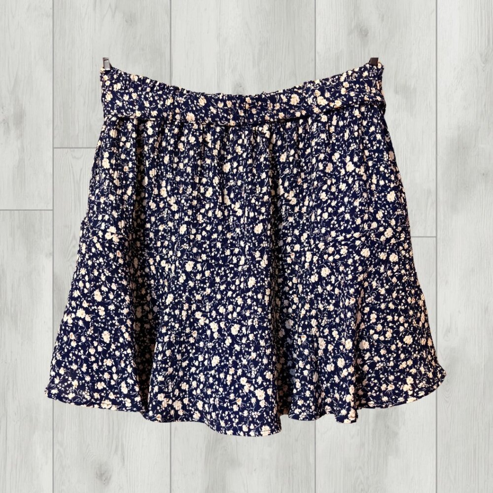 Urban Romantics Navy Blue with Floral Print Skirt - M